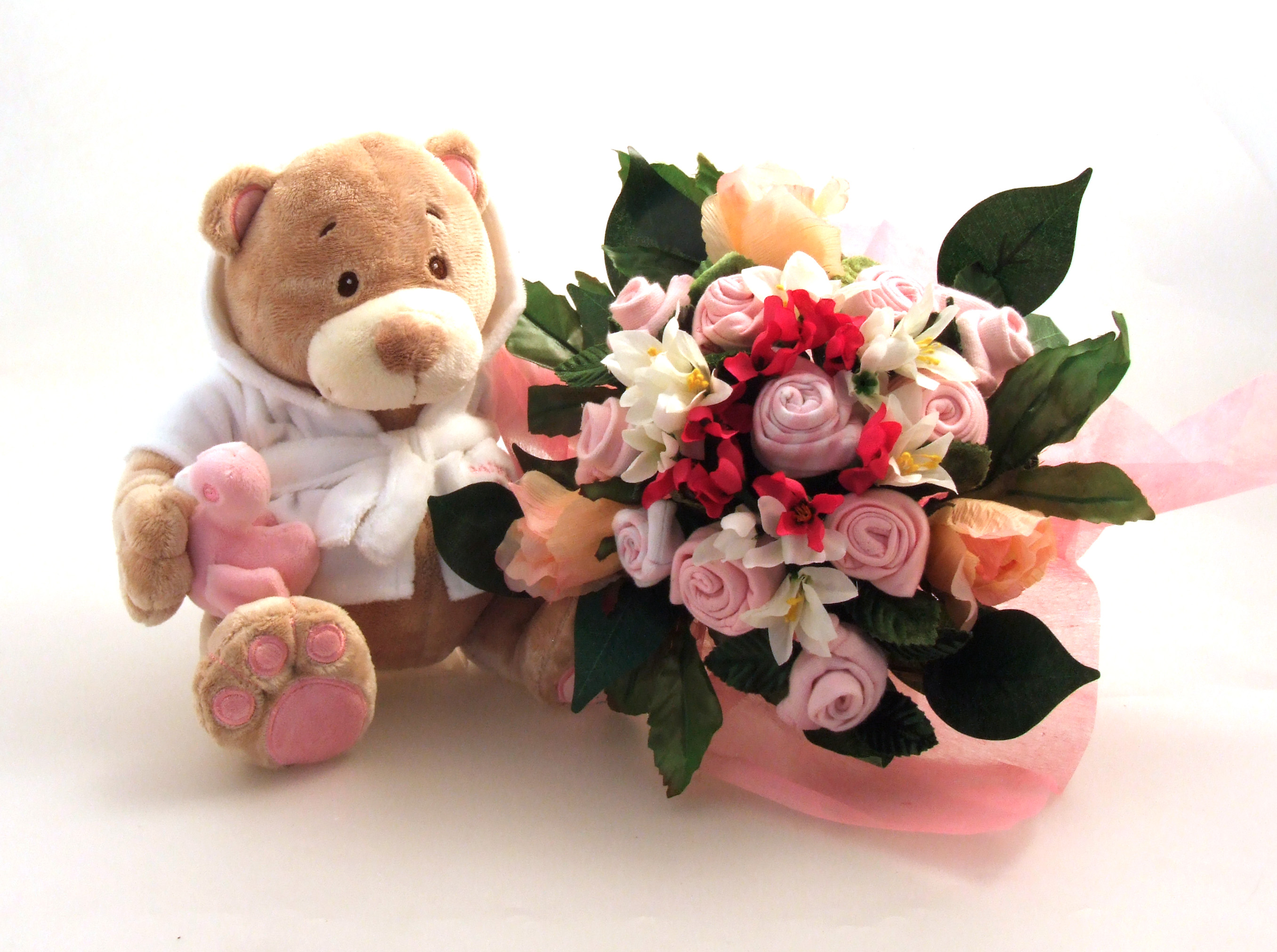 Pink Bathtime Bear & Medium Bouquet